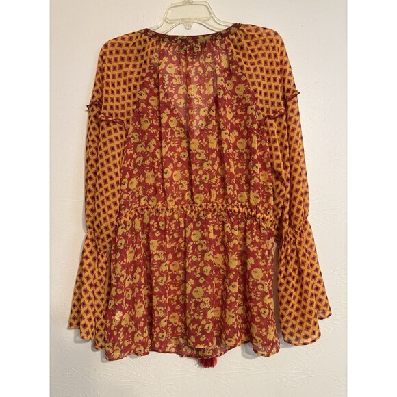Lane Bryant Red Yellow Tiered Sheer Mesh Babydoll Tunic Womens Size 14/16 Autumn - Picture 2 of 8